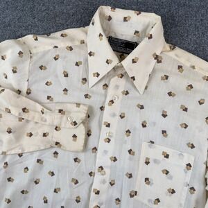 VTG 70s Sears Shirt Mens L Beige Geometric Dagger Disco Mid Century Button Up